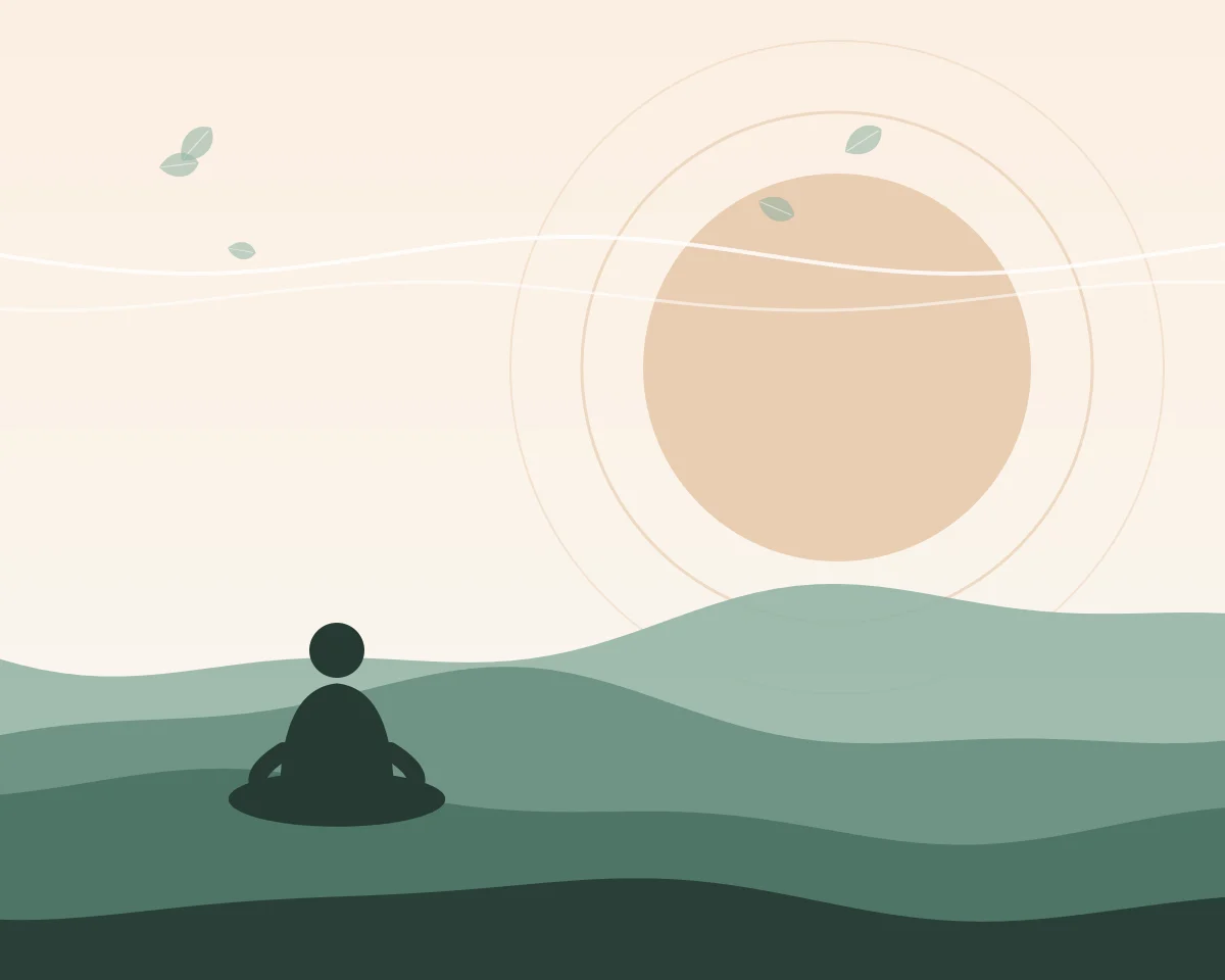 Illustration : paysage apaisé et silhouette en méditation